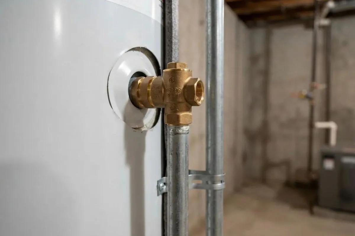 Relief valve and discharge pipe fitting on the side of a tank water heater